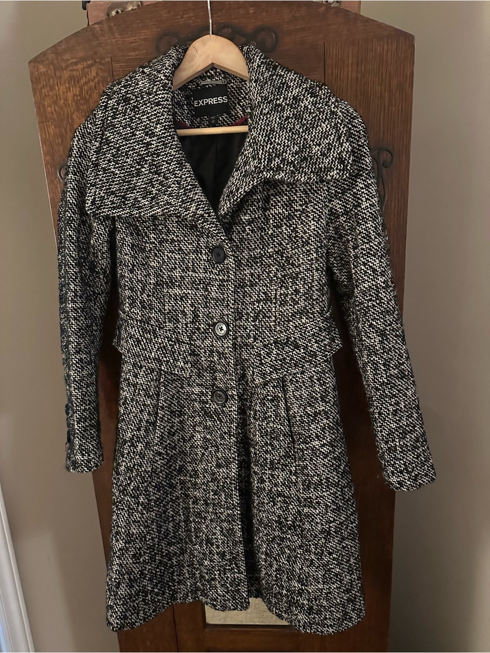 Express Women's Stylish Tweed Black & White Coat Size Small Work Professional